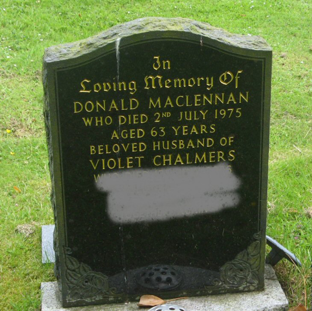 Photo of headstones/Donald MacLennan died 1975 MI Urray West